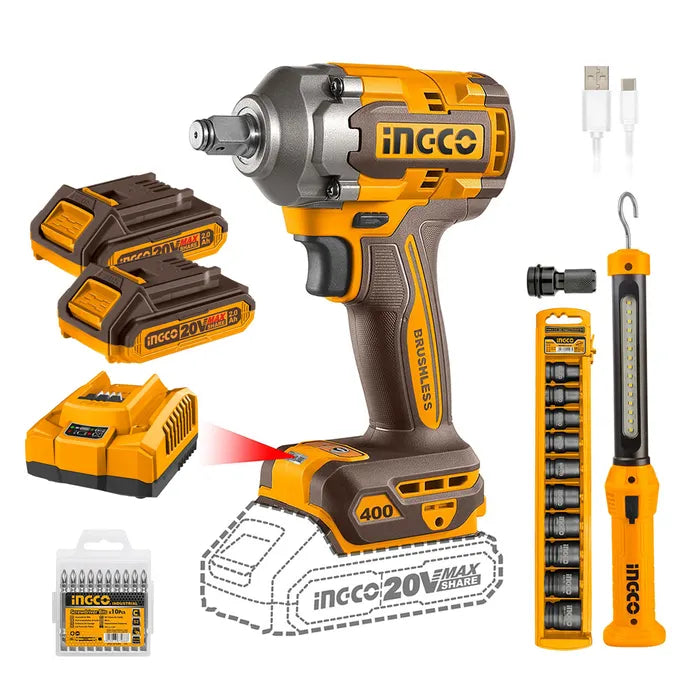 Pistola De Impacto Bl Ingco +2bat +10 Dados +linterna 1/2" 20v/400nm
