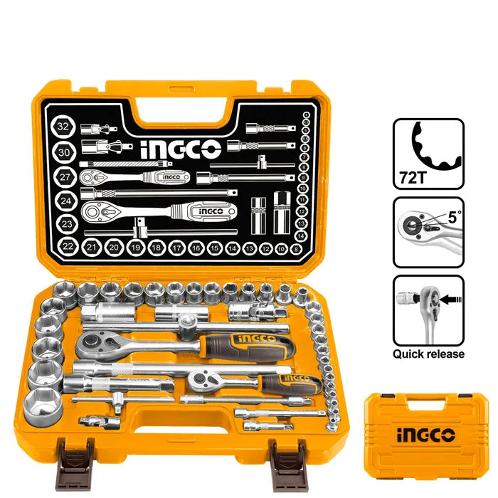 Set Dados Y Chicharra Ingco Industrial 44 Piezas 1/2"-1/4"