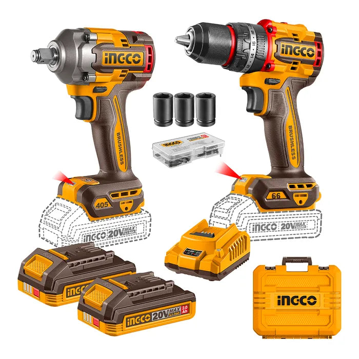 Set Ingco Taladro Per Y Pistola Impacto Bl +2bat Y Carg Industrial 20v