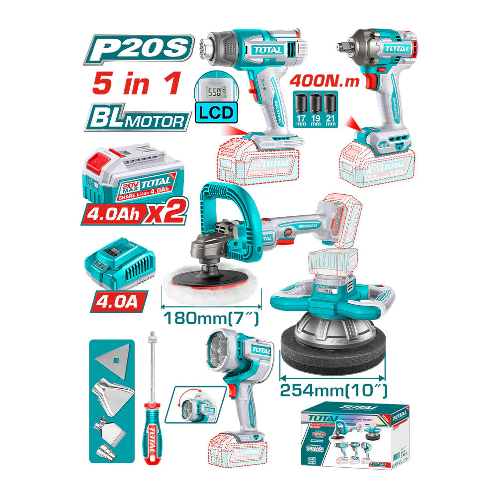 Kit 5 Herramientas Inalámbricas para Mecánico + Accesorios Total