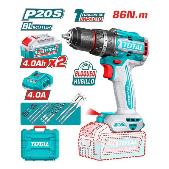 Taladro de Impacto Inalámbrico Brushless 20V + Accesorios