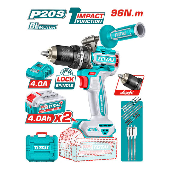 Taladro de Impacto Inalámbrico Brushless 20V + Accesorios