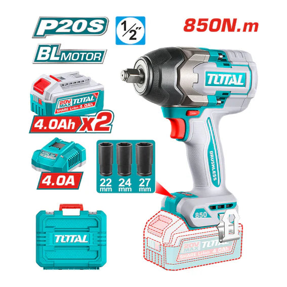 Llave de Impacto Inalámbrica 20V 850Nm + Accesorios