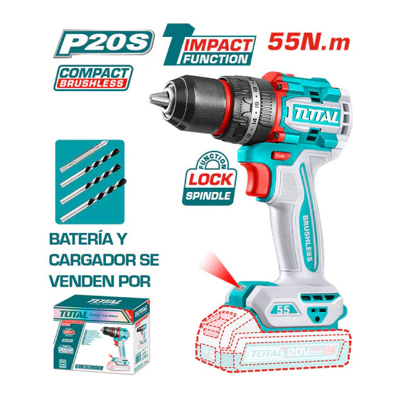 Taladro inalámbrico percutor Brushless 55Nm Total